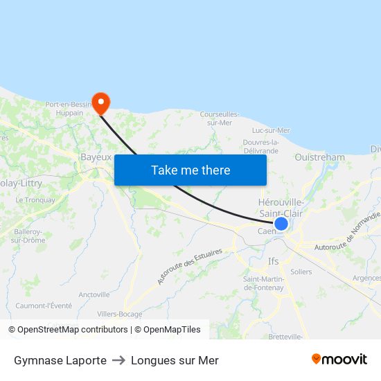 Gymnase Laporte to Longues sur Mer map