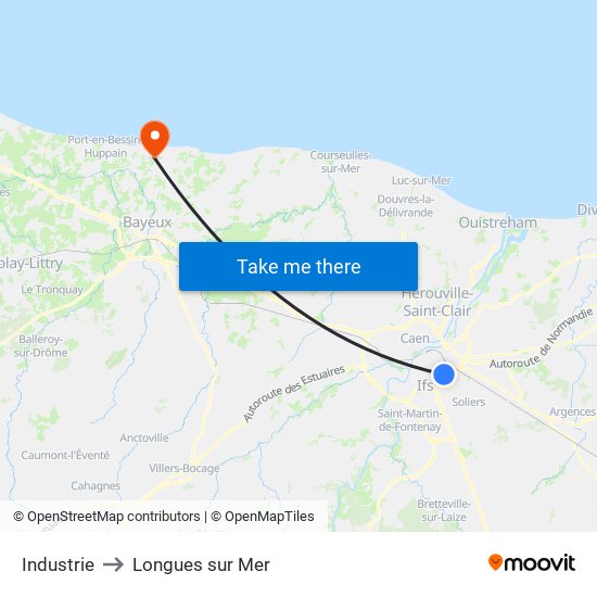 Industrie to Longues sur Mer map