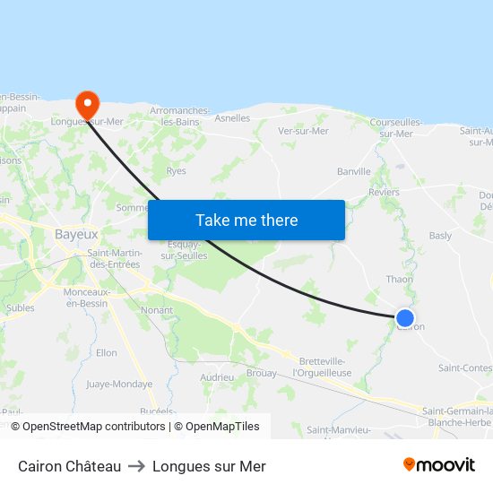 Cairon Château to Longues sur Mer map
