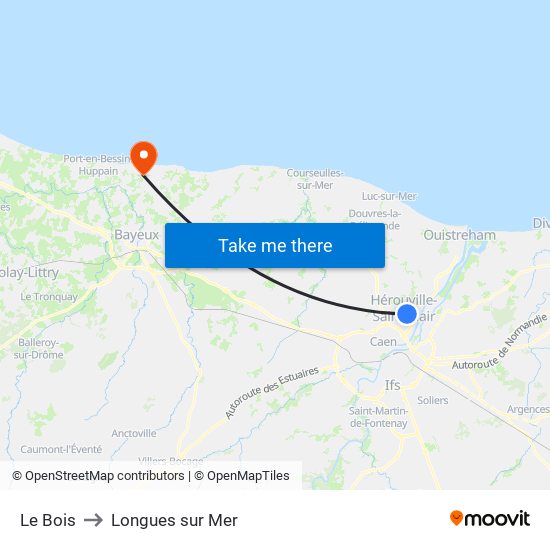 Le Bois to Longues sur Mer map