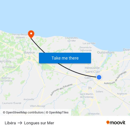 Libéra to Longues sur Mer map