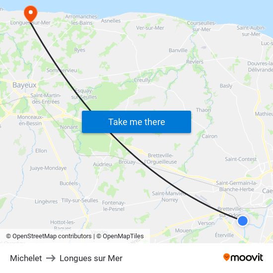 Michelet to Longues sur Mer map