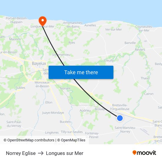 Norrey Eglise to Longues sur Mer map