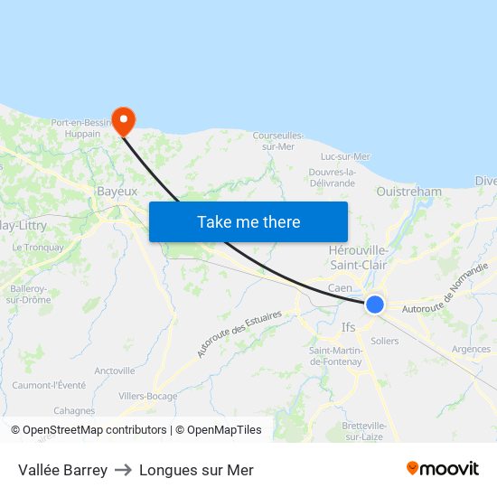 Vallée Barrey to Longues sur Mer map