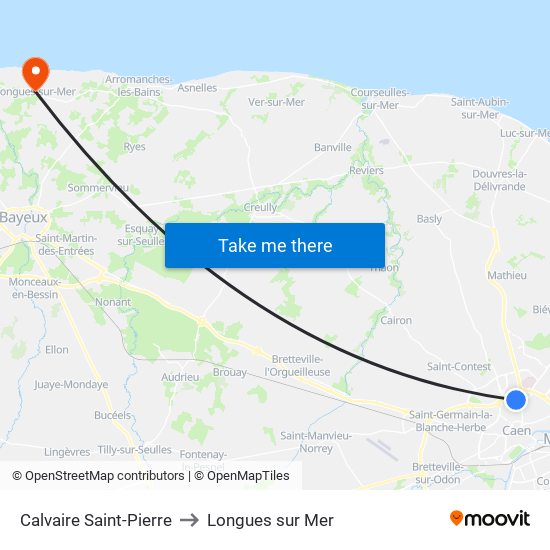 Calvaire Saint-Pierre to Longues sur Mer map