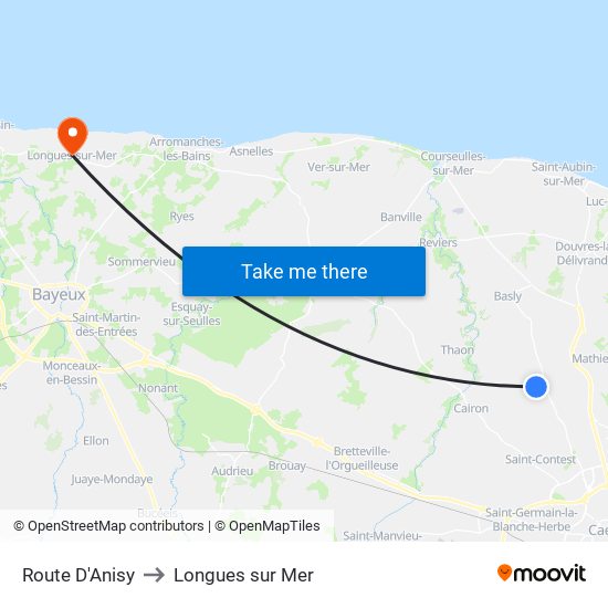 Route D'Anisy to Longues sur Mer map