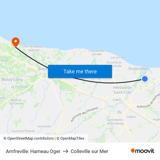 Amfreville: Hameau Oger to Colleville sur Mer map