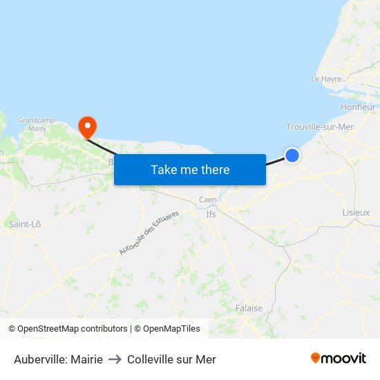 Auberville: Mairie to Colleville sur Mer map