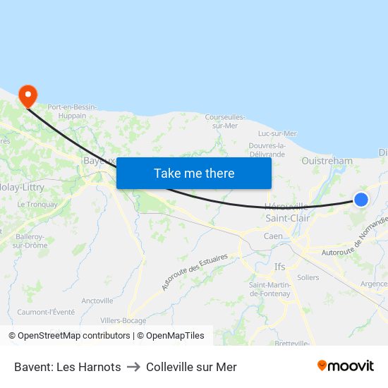 Bavent: Les Harnots to Colleville sur Mer map