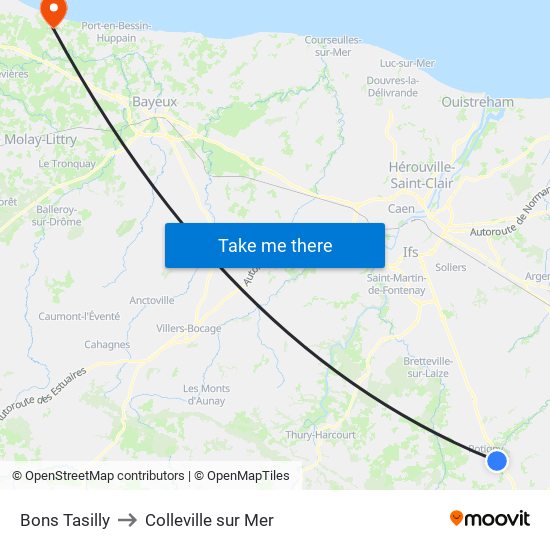 Bons Tasilly to Colleville sur Mer map