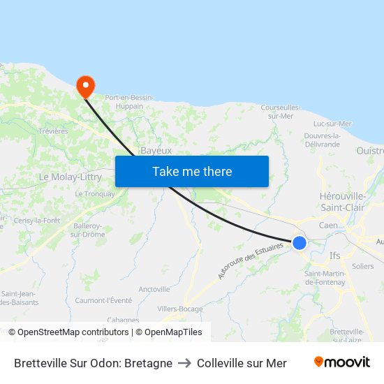 Bretteville Sur Odon: Bretagne to Colleville sur Mer map
