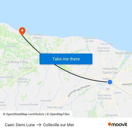 Caen: Demi Lune to Colleville sur Mer map