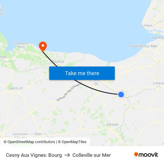 Cesny Aux Vignes: Bourg to Colleville sur Mer map