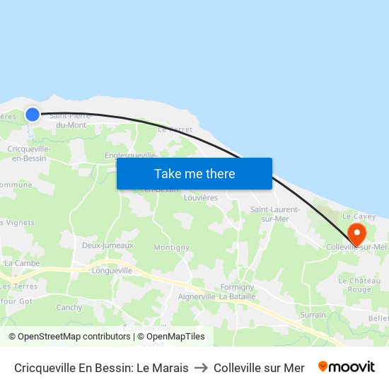 Cricqueville En Bessin: Le Marais to Colleville sur Mer map