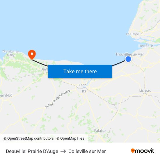 Deauville: Prairie D'Auge to Colleville sur Mer map