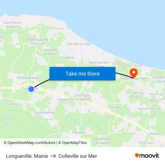 Longueville: Mairie to Colleville sur Mer map