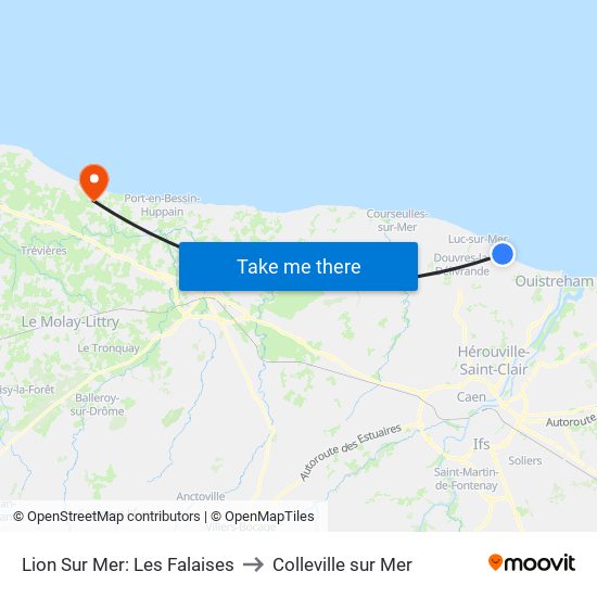 Lion Sur Mer: Les Falaises to Colleville sur Mer map