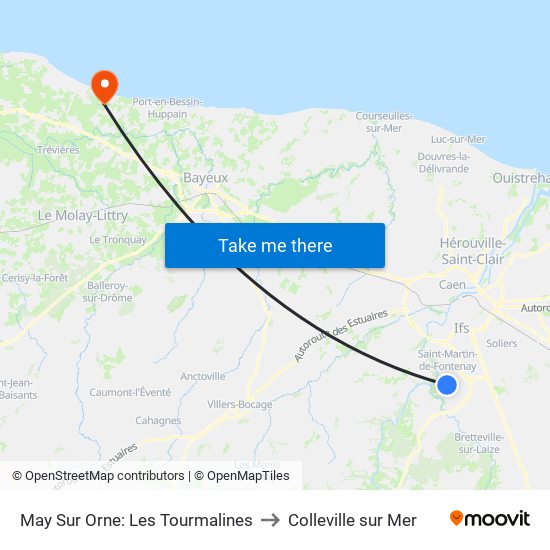 May Sur Orne: Les Tourmalines to Colleville sur Mer map