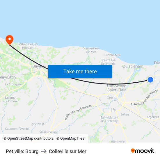 Petiville: Bourg to Colleville sur Mer map