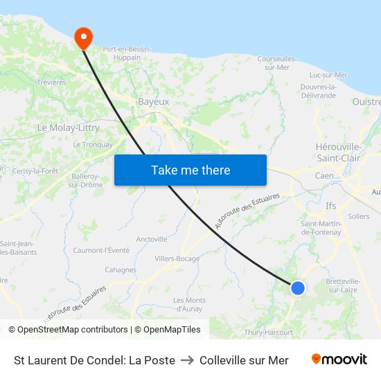 St Laurent De Condel: La Poste to Colleville sur Mer map