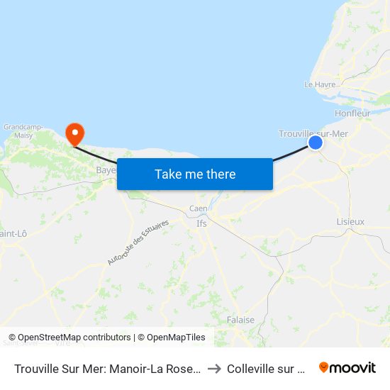 Trouville Sur Mer: Manoir-La Roseraie to Colleville sur Mer map