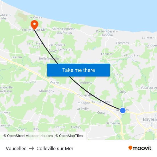 Vaucelles to Colleville sur Mer map