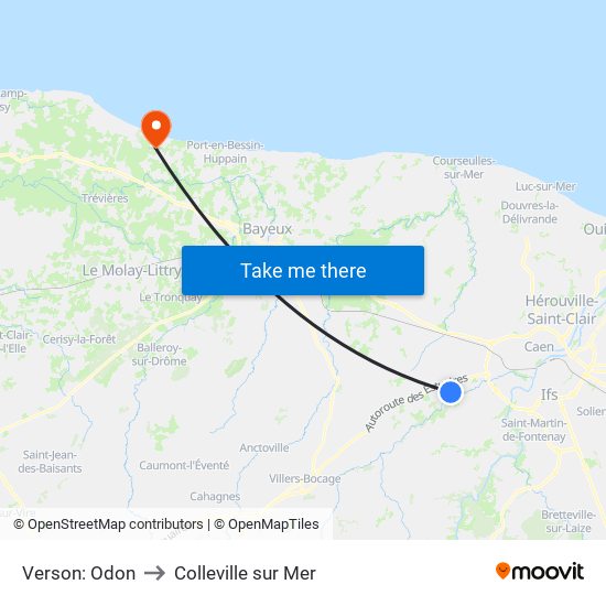 Verson: Odon to Colleville sur Mer map