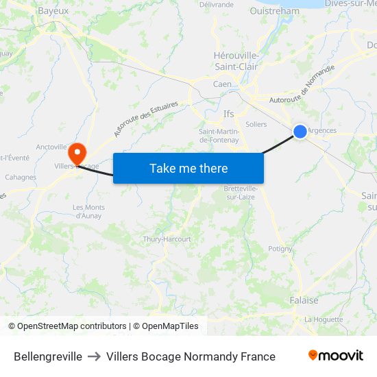 Bellengreville to Villers Bocage Normandy France map