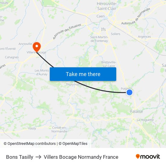 Bons Tasilly to Villers Bocage Normandy France map