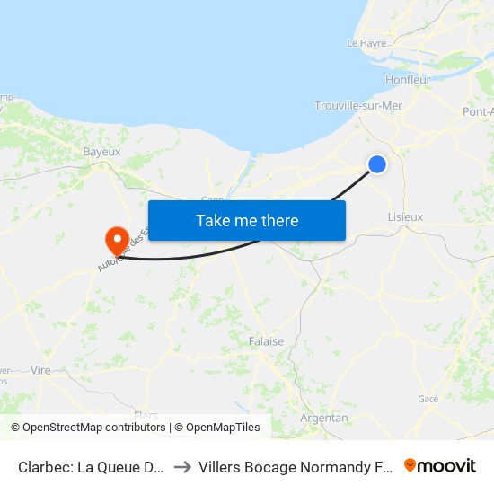 Clarbec: La Queue Devée to Villers Bocage Normandy France map