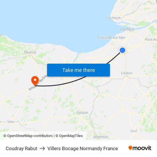 Coudray Rabut to Villers Bocage Normandy France map