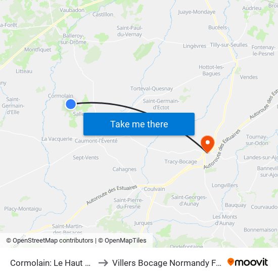 Cormolain: Le Haut Digry to Villers Bocage Normandy France map