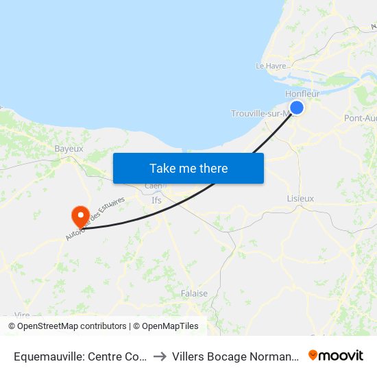 Equemauville: Centre Commercial to Villers Bocage Normandy France map