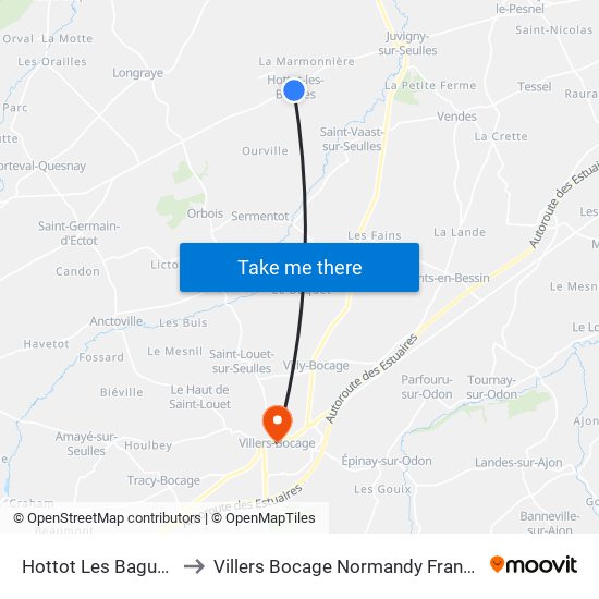 Hottot Les Bagues to Villers Bocage Normandy France map