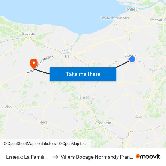 Lisieux: La Familiale to Villers Bocage Normandy France map