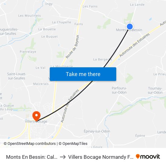 Monts En Bessin: Calvaire to Villers Bocage Normandy France map