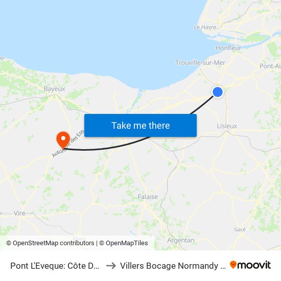 Pont L'Eveque: Côte De Caen to Villers Bocage Normandy France map