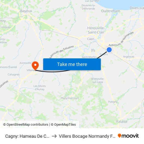 Cagny: Hameau De Cagny to Villers Bocage Normandy France map