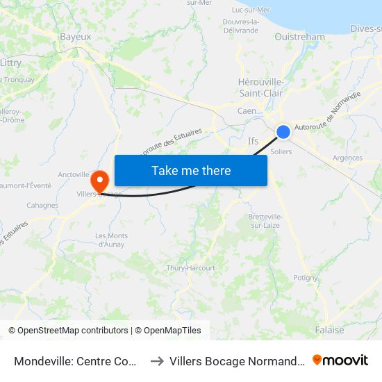 Mondeville: Centre Commercial to Villers Bocage Normandy France map