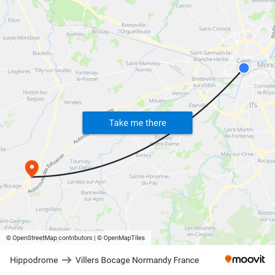 Hippodrome to Villers Bocage Normandy France map