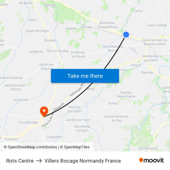 Rots Centre to Villers Bocage Normandy France map