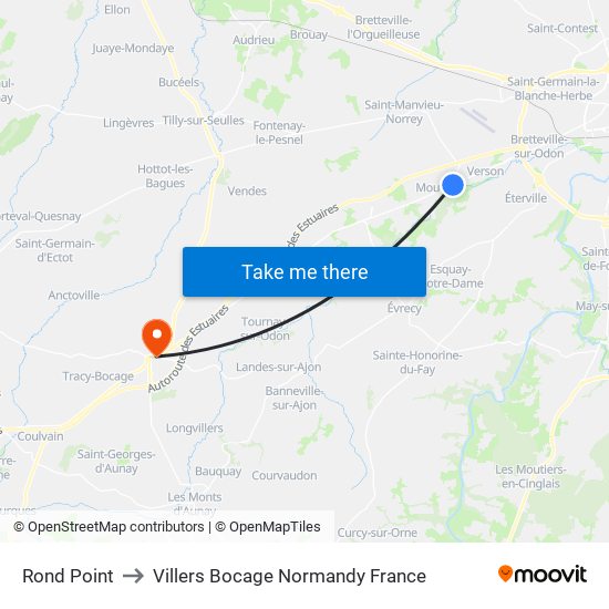 Rond Point to Villers Bocage Normandy France map