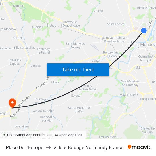 Place De L'Europe to Villers Bocage Normandy France map