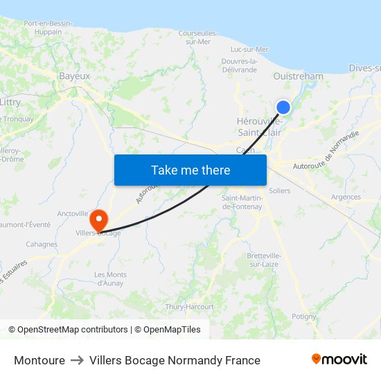 Montoure to Villers Bocage Normandy France map