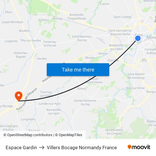 Espace Gardin to Villers Bocage Normandy France map