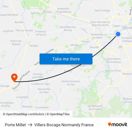 Porte Millet to Villers Bocage Normandy France map