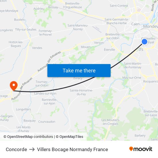 Concorde to Villers Bocage Normandy France map