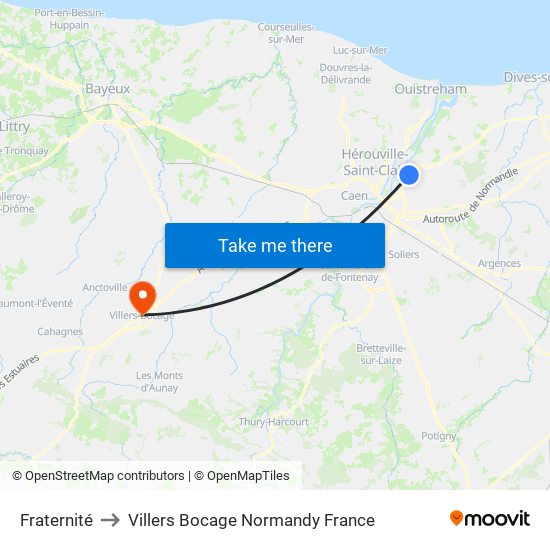 Fraternité to Villers Bocage Normandy France map