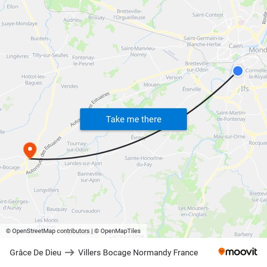 Grâce De Dieu to Villers Bocage Normandy France map