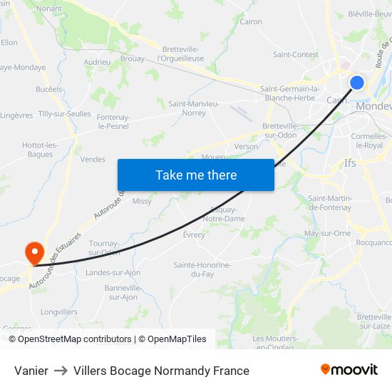 Vanier to Villers Bocage Normandy France map